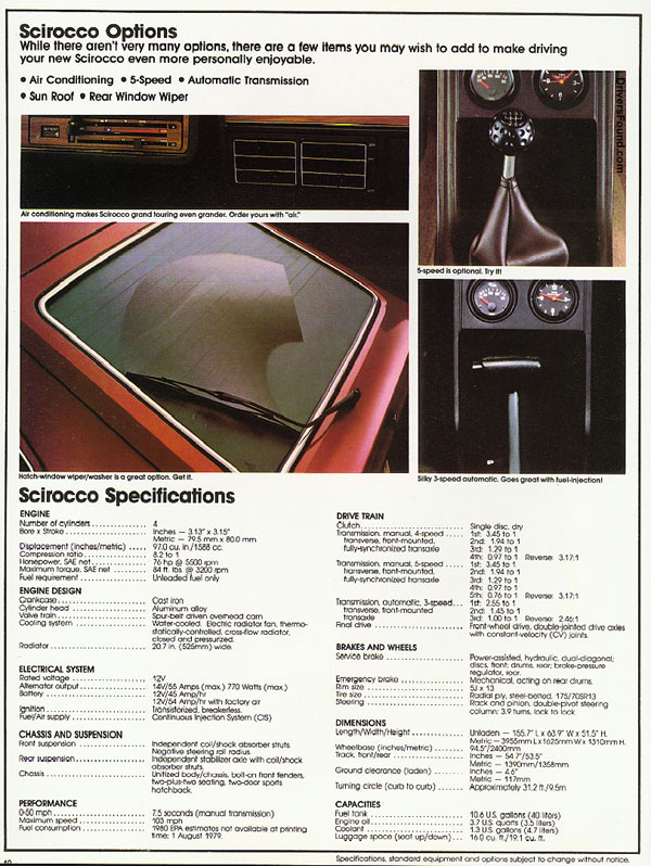 1980 VW Scirocco Brochure